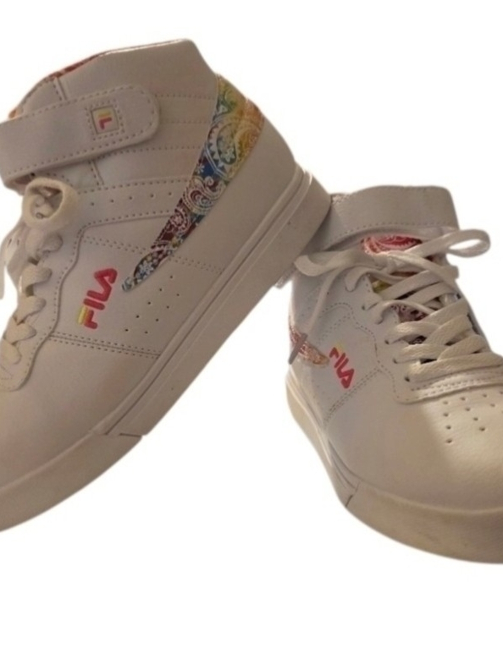 FILA Women's Vulc 13 Rogue Paisley White Tie-Dye Mid-Top Sneakers, Size 5